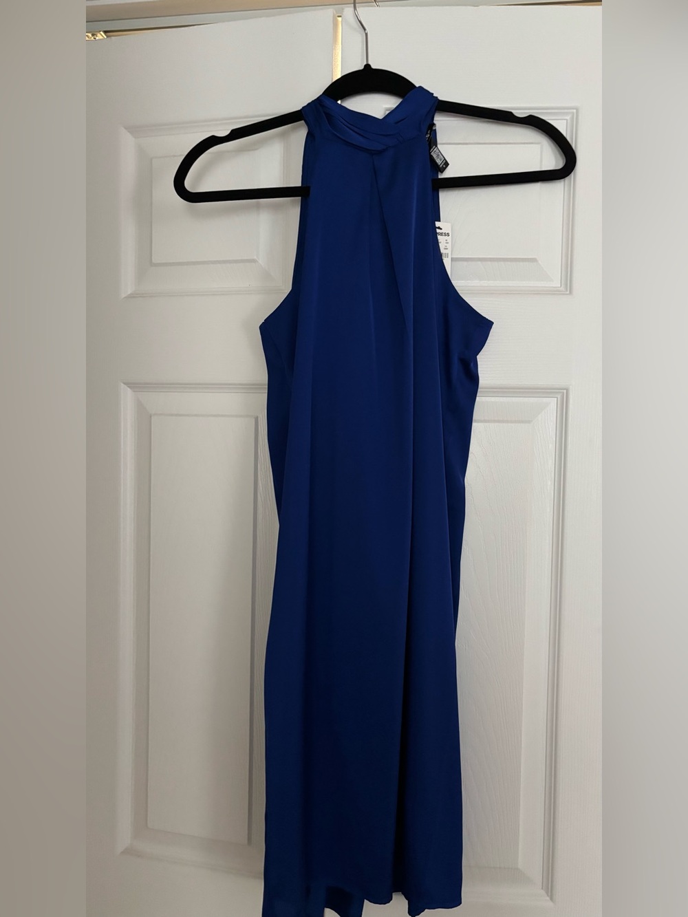 Express Elegant High-Neck Sleeveless Dress in Royal Blue